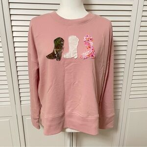 DIY Time & Tru Pink Sweatshirt Cottagecore Coastal Cowgirl Boots Western Grandma